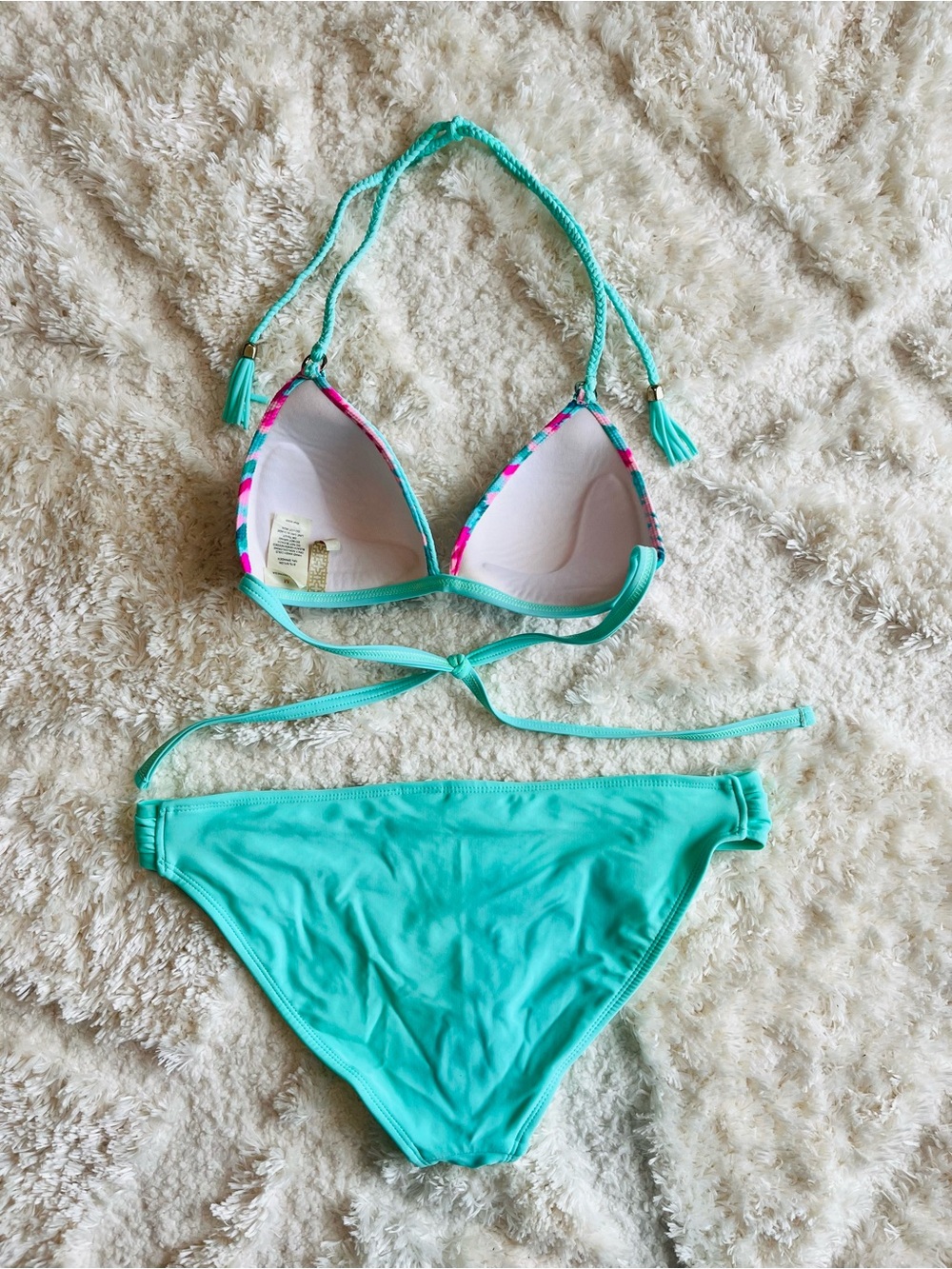 Turquoise Bikini with Pink & Blue Patterned Top - Picture 3 of 8
